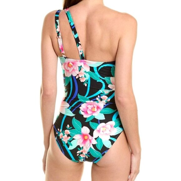 La Blanca One Piece Swimsuit 12 One Shoulder Floral Tropical NEW - Picture 3 of 8